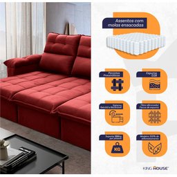 Sofá Retrátil Reclinável Verona 2,30m Suede Velut Molas Ensacadas - King House - 3