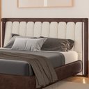 Ver imagem 1 de Cabeceira King com LED Yeon Courino Marrom / Linho Off White - Sallar Home