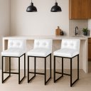 Ver imagem 1 de Banqueta Cozinha Alta com Encosto Industrial Kit 3 Preto Lirina Pu C05 - D’Rossi