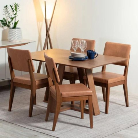 Conjunto de Jantar Mesa Retangular Avena 4 Cadeiras New Ella - Caramelo