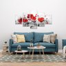 Quadros decorativos para sala grande quarto mosaico 5 peças Flor Vermelha flores vermelha natureza - 2