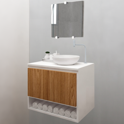 Gabinete para Banheiro 60cm com Cuba Nicho de Madeira Suspenso Casa - Brovália - 2