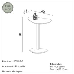 Mesa Auxiliar Orgânica 60cm Freijó - Dalla Costa - 3