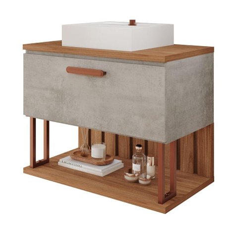 Gabinete para Banheiro 80 Cm 100% Mdf Nicho 1 Porta Basculante Duna Mgm Móveis Cimento/freijo