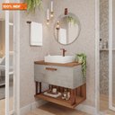 Ver imagem 2 de Gabinete para Banheiro 80 Cm 100% Mdf Nicho 1 Porta Basculante Duna Mgm Móveis Cimento/freijo