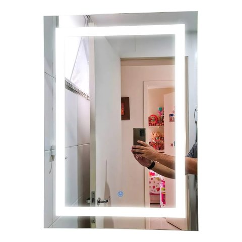 Espelho Jateado Iluminado com Led Quente e Touch 70x50cm Horizontal