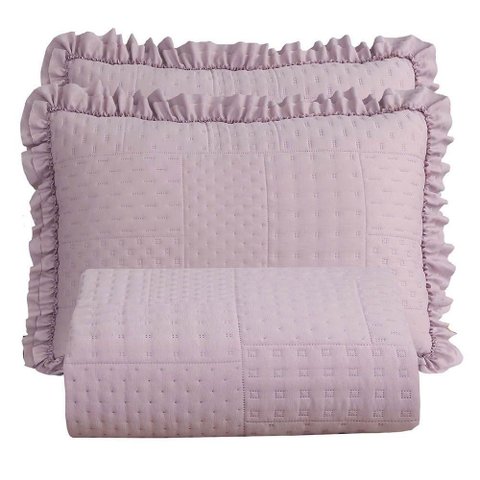 Kit Cobre Leito Colcha Allegra Queen 3 Peças Percal 300 Fios C- Babado Rose 100% Poliéster