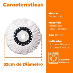 Refil Esfregão Mop Giratório Pro Microfibra Branco - Powermaid - 6
