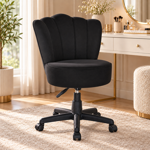 Cadeira Mocho Pétala Giratória para Estética Consultório Veludo Preto Bz Home Decor