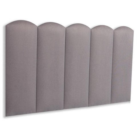Kit Cabeceira Estofada Modelo Nuvem Solteiro 5 Placas Fita Dupla Face MDF Suede Cinza