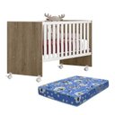 Ver imagem 1 de Berço Doce Sonho Reto Carvalho/Branco com Rodízios e Colchão Baby Physical - Qmovi