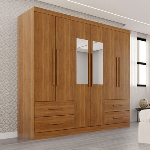 Guarda-roupa Casal Balder Premium 6 Portas 4 Gavetas com Espelho Cinamomo - Pnr Móveis