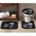 Ver imagem 1 de Tapete Jogo de Banheiro Preto Antiderrapante Kit 3 Peças Folhas Branca