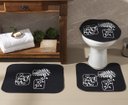 Ver imagem 1 de Tapete Jogo de Banheiro Preto Antiderrapante Kit 3 Peças Folhas Branca