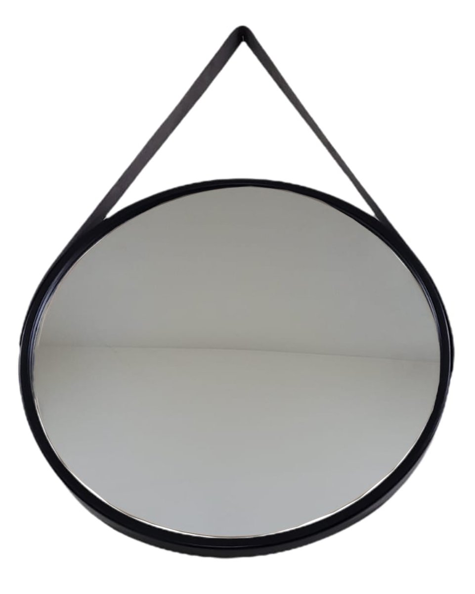 Espelho Redondo Com Alça de Couro Adnet 53 cm e Pino - Preto - 5