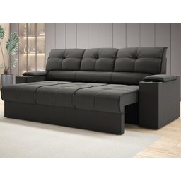 Sofá com Porta Copos Retrátil e Reclinável Tom 2,05m Velosuede - Netsofas - Chumbo - 1