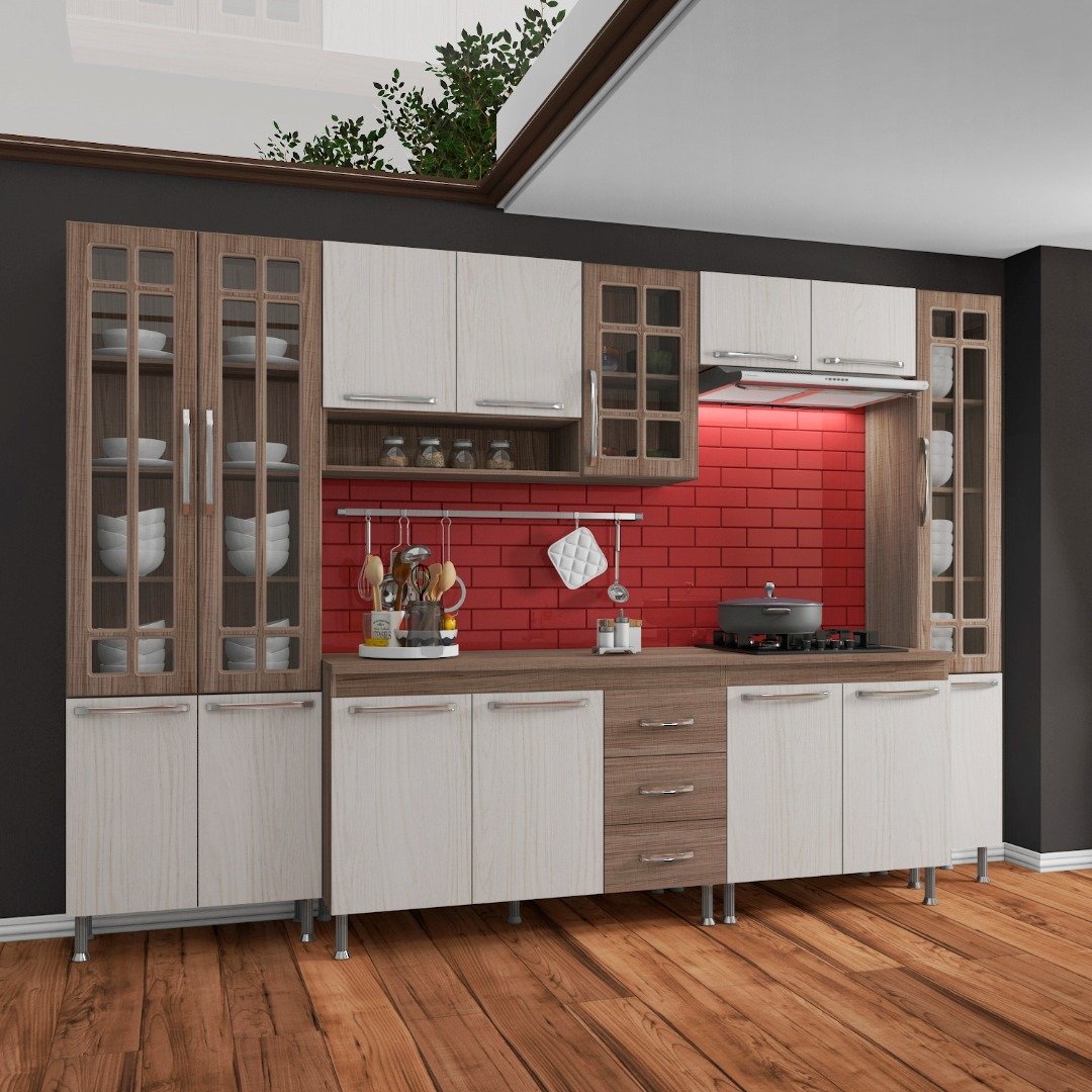 COZINHA COMPLETA D'INCANTO PARIS MODULADA 6 PEÇAS 295 CM 15 PORTAS 3 ...