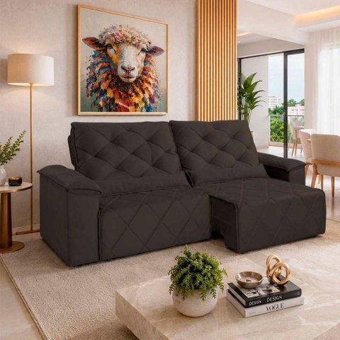 Sofá com Chaise Sirius 2 Lugares Retrátil e Reclinável 290cm Marrom