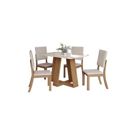 Mesa Jantar Lins 120 4 Cadeiras Mila Linho - Henn