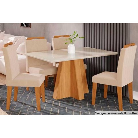 Mesa Sala Patricia 130 + 4 Cad Paola Nature/Bege Cimol