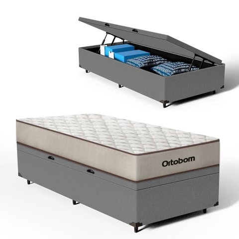 Cama Box Baú com Colchão de Espuma D60 Ortobom Force Dream Solteiro 88cm