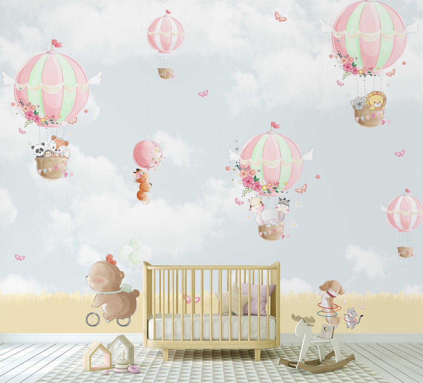 Papel de parede infantil para quarto de bebê balão menina M² PP48 - 2