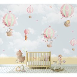 Papel de parede infantil para quarto de bebê balão menina M² PP48 - 2