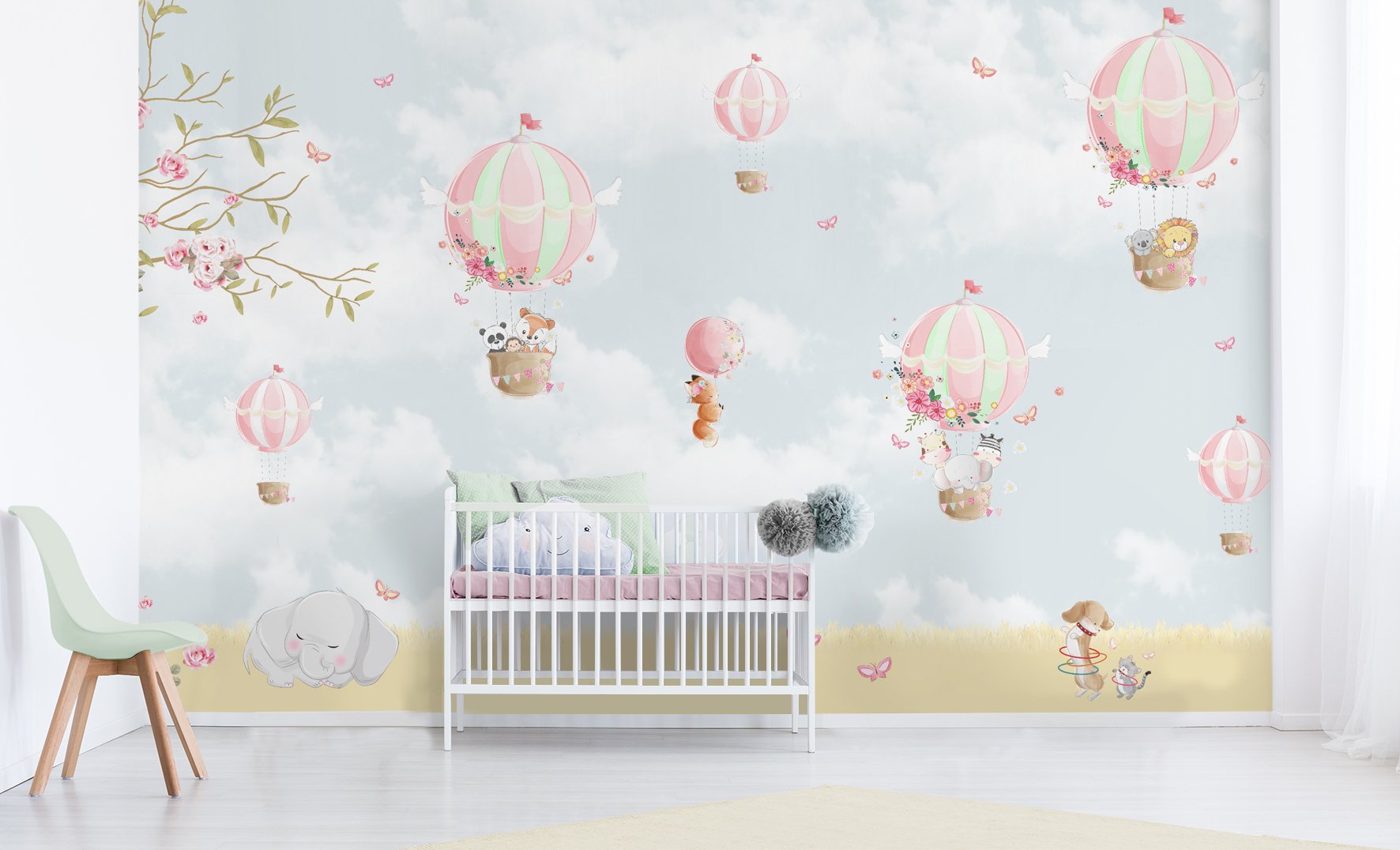 Papel de parede infantil para quarto de bebê balão menina M² PP48 - 3