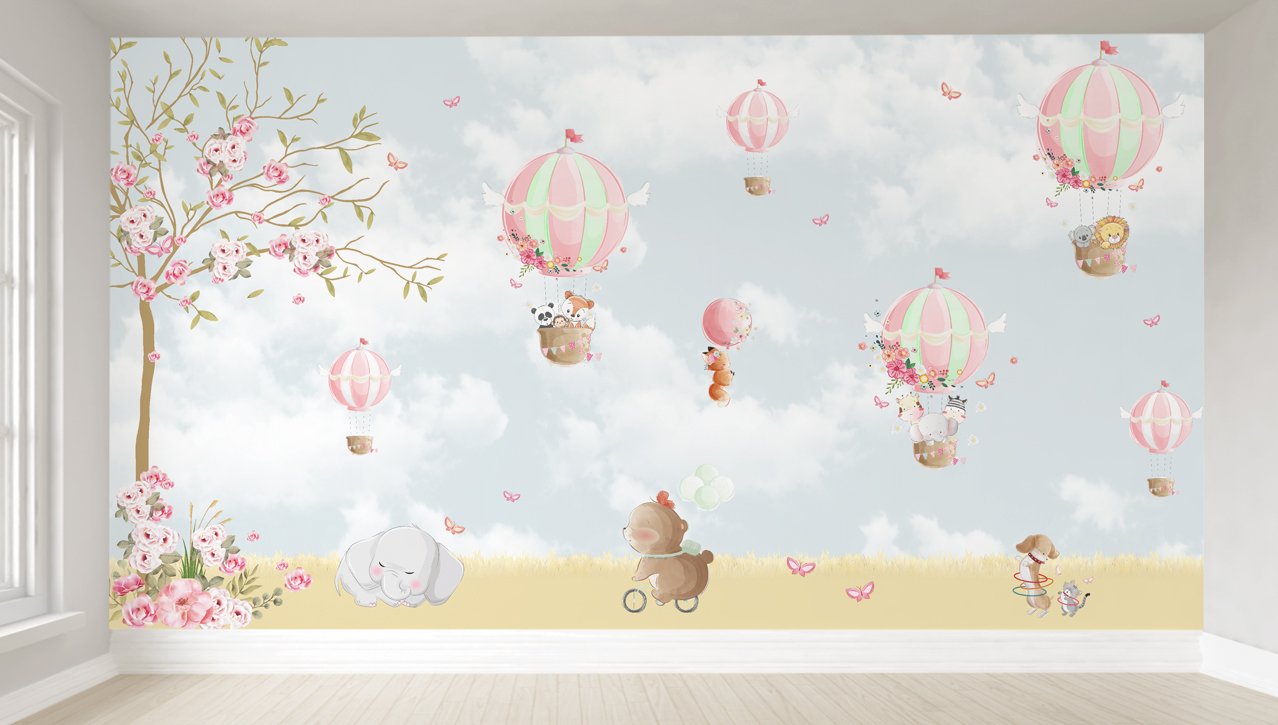 Papel de parede infantil para quarto de bebê balão menina M² PP48 - 1