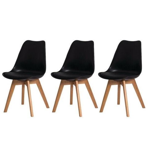 Kit 3 Cadeiras para Mesa de Jantar Sala Cozinha Escrivaninha Saarinen Design Leda Preta