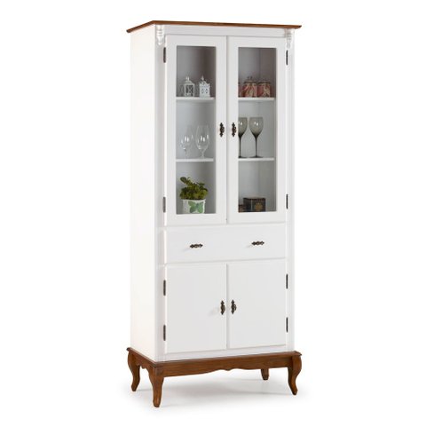 Cristaleira 4 Portas 2 Prateleiras 1 Gaveta e Pés Luiz Xv 60308 Linz Móveis - Branco/imbuia