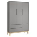 Ver imagem 2 de Jogo de Quarto Classic Guarda Roupa 3 Portas e Cômoda Cinza Fosco com Pés Madeira Natural - Reller M