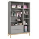 Ver imagem 3 de Jogo de Quarto Classic Guarda Roupa 3 Portas e Cômoda Cinza Fosco com Pés Madeira Natural - Reller M