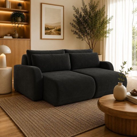 Sofá Retrátil 6 Lugares Veludo Apolo 2,70 Mts Preto