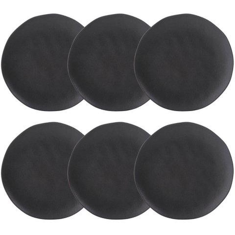 Conjunto 6 Pratos Rasos Cerâmica Orgânico Preto Matte 26,5cm Porto Brasil Mesa Posta Jantar Almoç