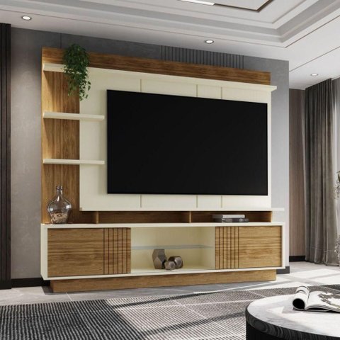 Estante Painel Home para Tv 65" Vinhedos Off White/amêndoa- Mabe Magazine