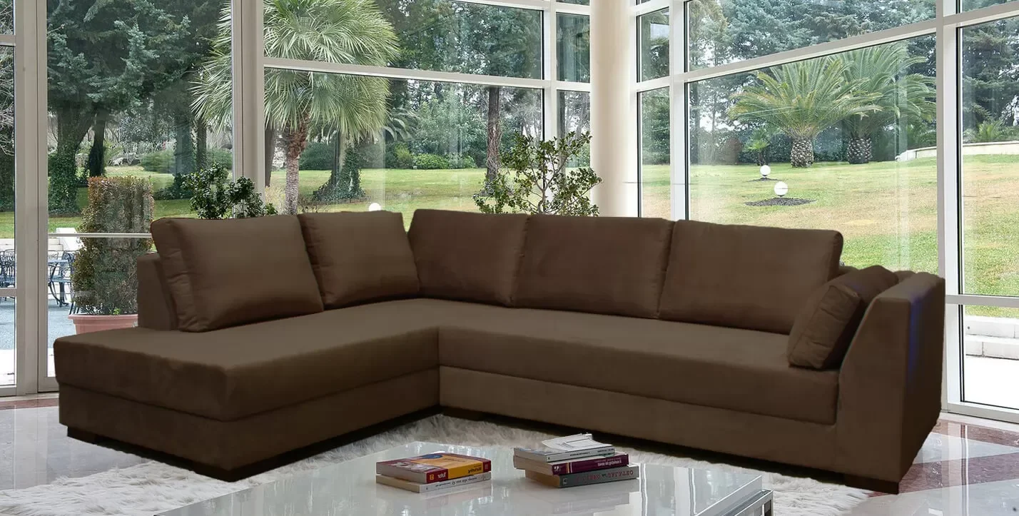 Sofá de Canto 5 Lugares - Sued Aveludado - Oni001:marrom - 2