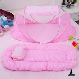 Berço Bebê Portátil Tenda Mosquiteiro Cama 3 Peças Menina Rosa Lorben - 2