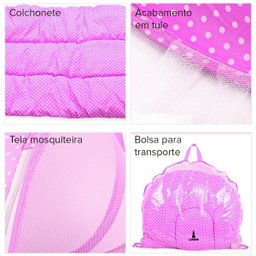 Berço Bebê Portátil Tenda Mosquiteiro Cama 3 Peças Menina Rosa Lorben - 5
