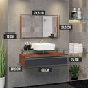 Ver imagem 3 de Conjunto Gabinete Banheiro Ametista 80cm com Tampo de Vidro:natura/titanium/branco/um Furo