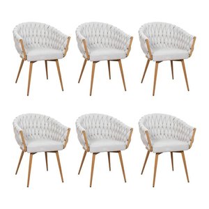 Kit 6 Cadeira de Aproximação Eloá Estrutura Aço Carbono Laminado Natural com Estofado Linho Cru