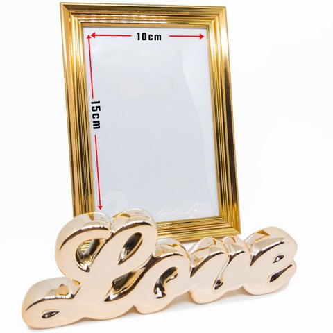 Kit Escultura Palavra + Porta Retrato Decorativo Enfeite Top - Love Rose + Porta Retrato