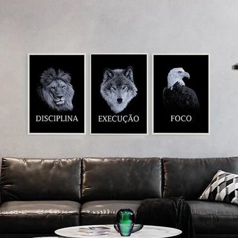Kit 3 Quadros Empreendedorismo Palavras 45x34cm - com vidro:Madeira branca