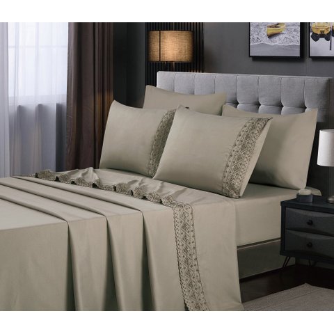 Jogo de Cama Queen 4 Peças Toque Acetinado Super Macio com Renda Habitat