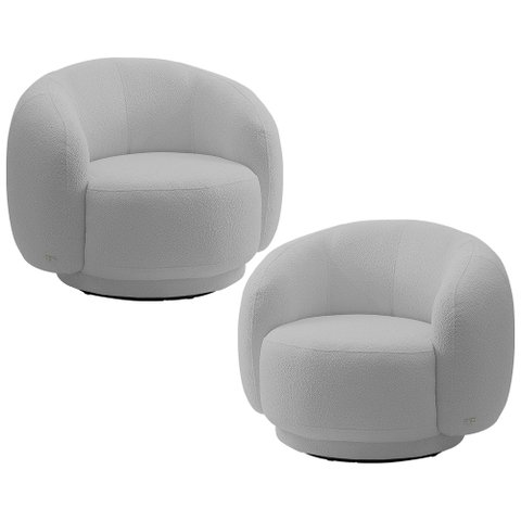 Kit 02 Poltronas Giratória Orgânica para Sala Living Elodie M05 Bouclê Cinza - Lyam Decor