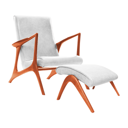 Poltrona Couro Natural Branco Vk Anos 50 Acompanha Puff - 1