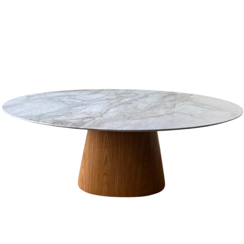 Mesa de Jantar Cone Oval 120x80 Cm Mármore Branco Extra Base Freijó