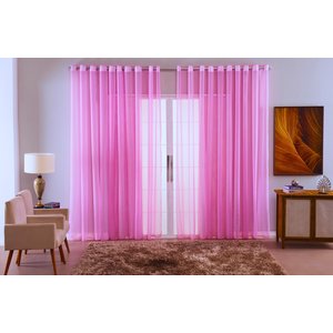 Cortina Sala Quarto Voal Liso Delicate 300x280 Transparente:rosa