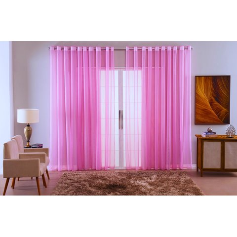 Cortina Sala Quarto Voal Liso Delicate 300x280 Transparente:rosa