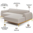 Ver imagem 7 de Sofá 5 Lugares Chaise Direito Sala Molino 350cm D02 Pés D\'ouro Bouclê Creme B-54